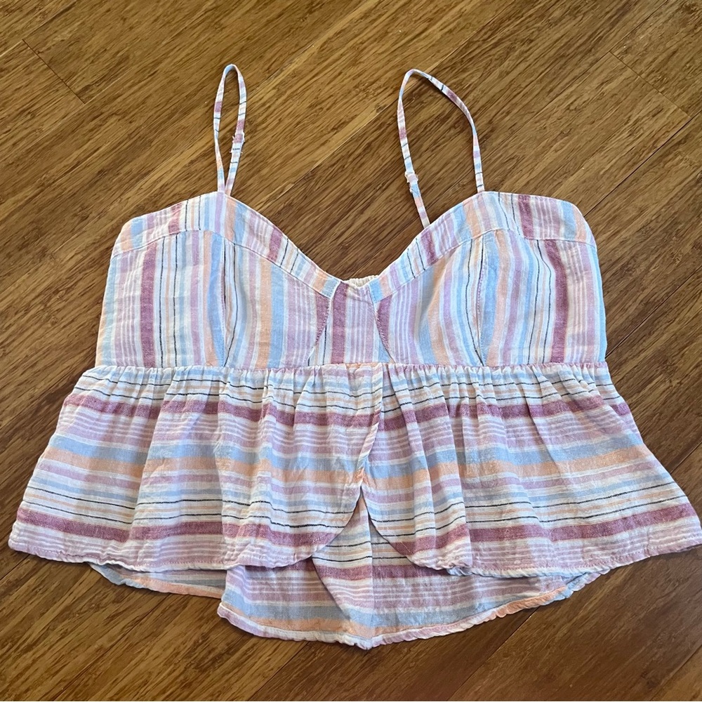 American Eagle Outfitters Pink and Blue Babydoll Top